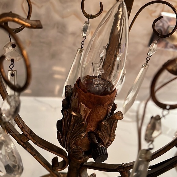 Vintage Hollywood Regency 18” Table Lamp Glass Prism Tole Metal - Gold Gilt - Picture 11 of 15